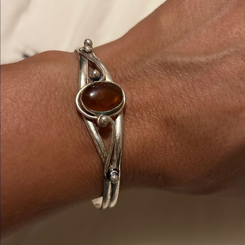 Adjustable bracelet silver and Brown stone Women's Bracelet